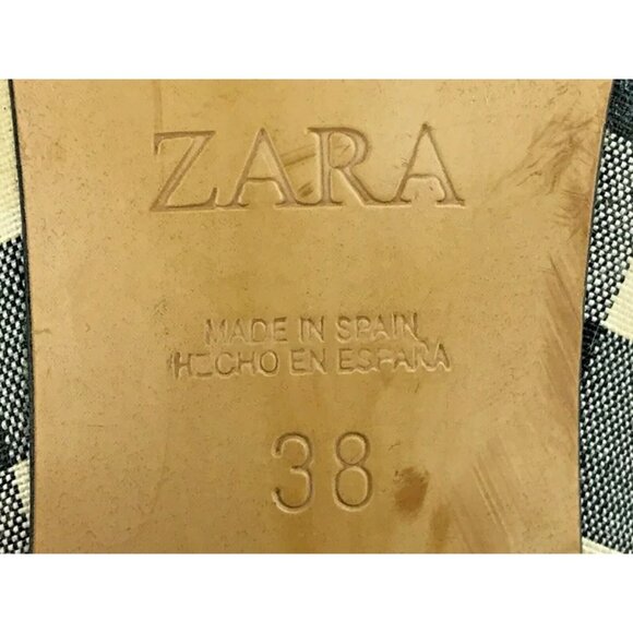 Zara Womens Black Ivory Check Slip On Peep Toe Stiletto Pump Heel Size US 7.5 - Picture 10 of 10